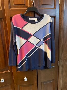 Alfred Dunner Blue, Pink & White Color Block Lightweight Sweater Large